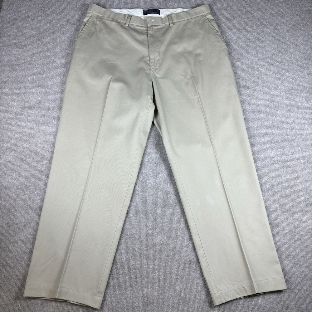 Polo Ralph Lauren Mens Khaki Dress Pants 38x28.5 Beige Flat Front Cotton Chinos